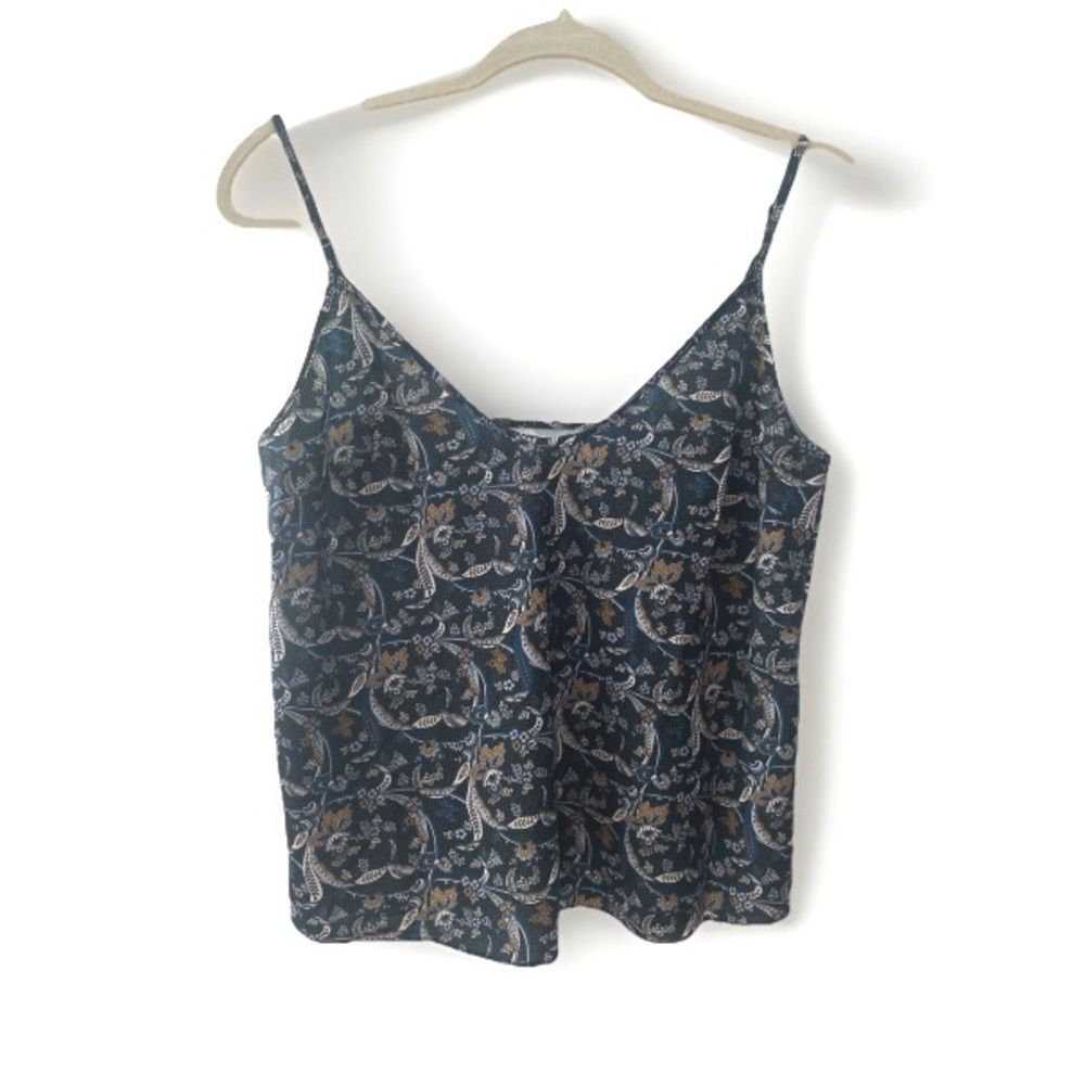 Veronica Beard Silk Dark Teal Floral Camisole Women’s Large Cami Top Fairy Boho - Picture 2 of 11